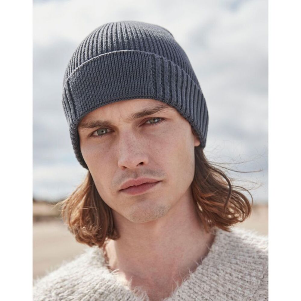 Beechfield Unisex Adult Patch Natural Cotton Beanie / Sand